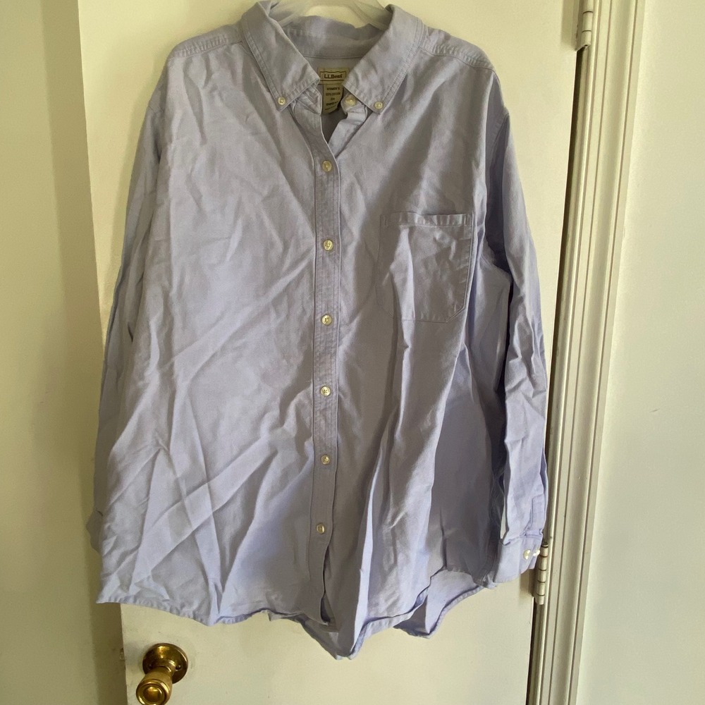 LL‎ Bean Womens 3X Light Blue Button Down Shirt Long Sleeve Cotton Casual